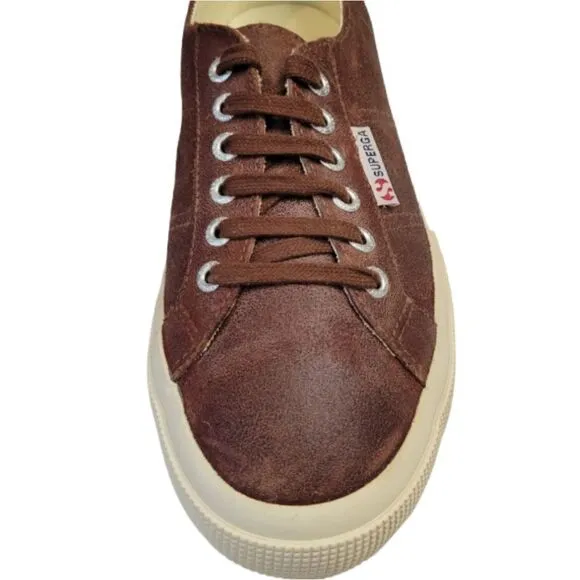 Superga Brown Leather Lace-Up Sneakers Size 10