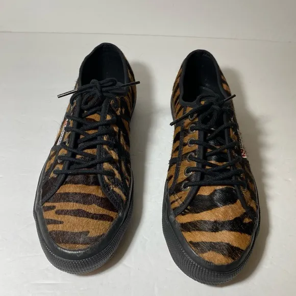 Superga Tiger  Print Leather Lace Up Sneakers Shoes Size Women’s 9 Men’s 7.5