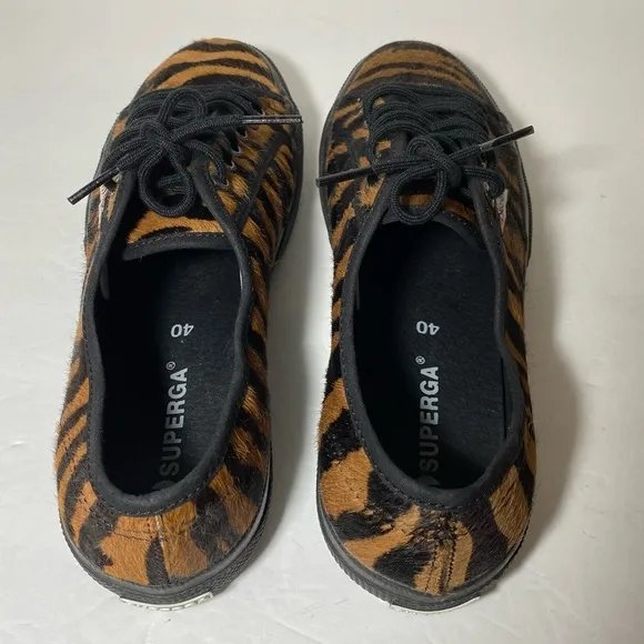 Superga Tiger  Print Leather Lace Up Sneakers Shoes Size Women’s 9 Men’s 7.5