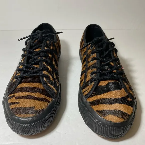 Superga Tiger  Print Leather Lace Up Sneakers Shoes Size Women’s 9 Men’s 7.5