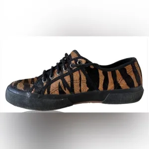 Superga Tiger  Print Leather Lace Up Sneakers Shoes Size Women’s 9 Men’s 7.5