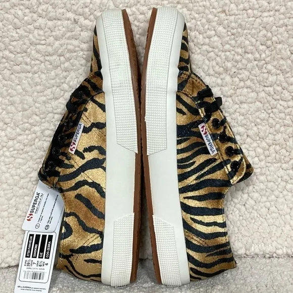 Superga Womens Animal Velvet Print Gold Fashion Sneakers Shoes SZ US 8.5 NWT