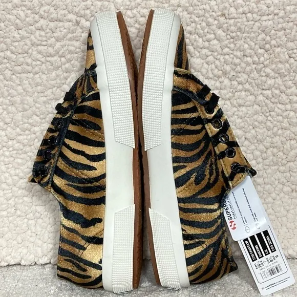Superga Womens Animal Velvet Print Gold Fashion Sneakers Shoes SZ US 8.5 NWT