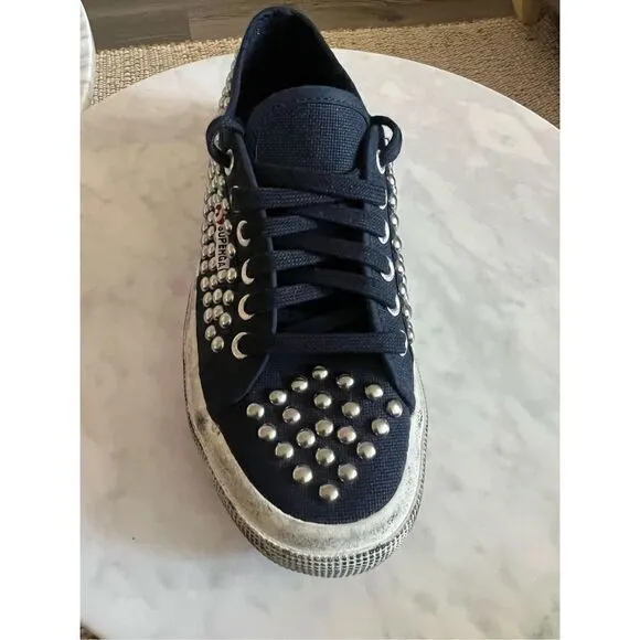 Superga 2750 Navy Distressed Studded Sneakers NEVER WORN