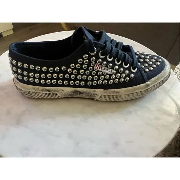 Superga 2750 Navy Distressed Studded Sneakers NEVER WORN