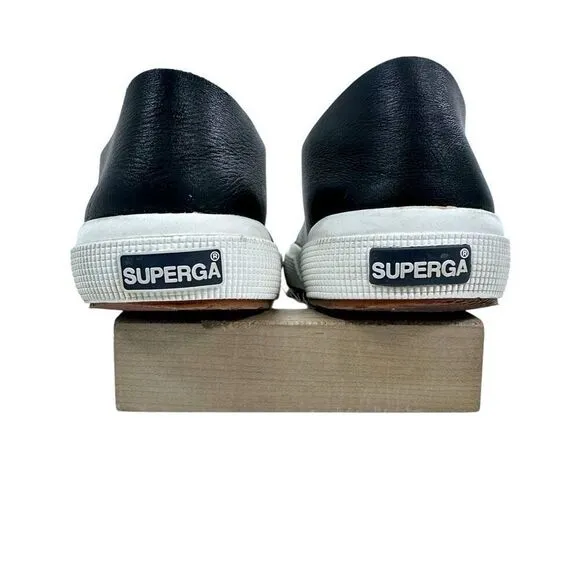 Superga Unisex 2750 Morphing Mule Raw Cut Black Leather Sneakers Size 39.5 (US 8