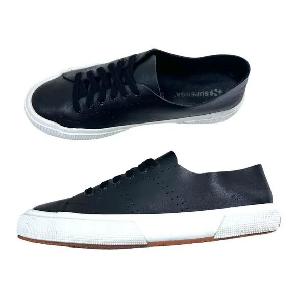 Superga Unisex 2750 Morphing Mule Raw Cut Black Leather Sneakers Size 39.5 (US 8