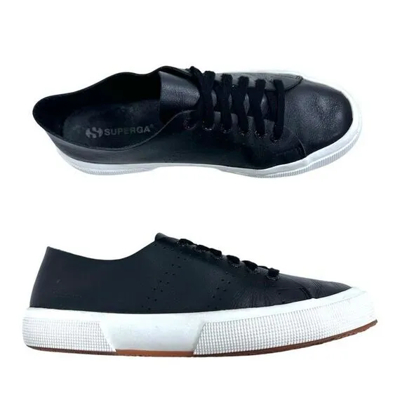Superga Unisex 2750 Morphing Mule Raw Cut Black Leather Sneakers Size 39.5 (US 8