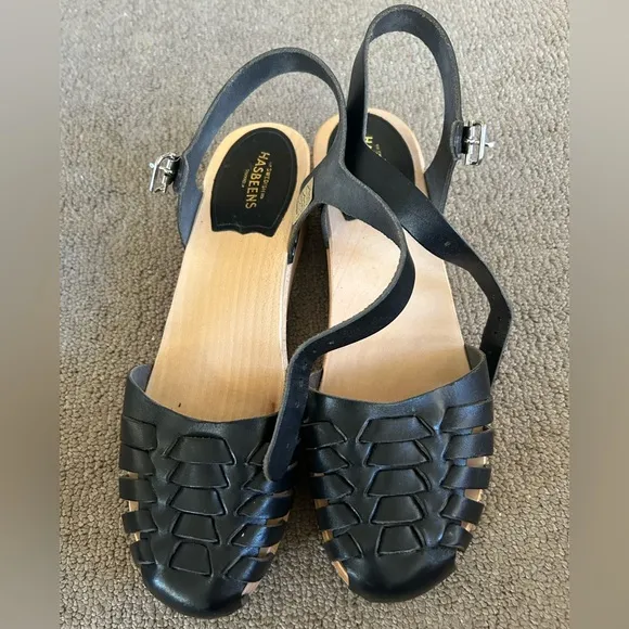 Swedish Hasbeens Black Women's Sandals Sz 9