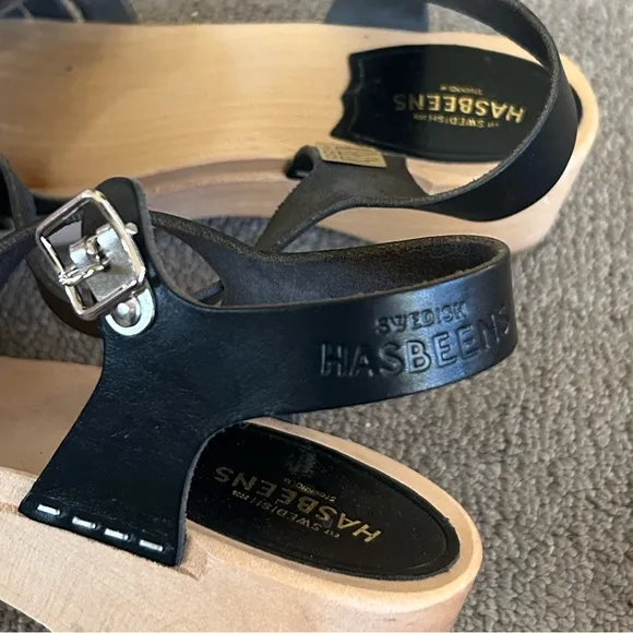 Swedish Hasbeens Black Women's Sandals Sz 9