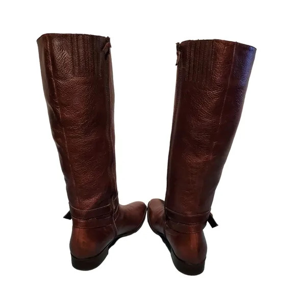 Talbots Brown Leather Harness Knee-High Riding Boots Women's Size 8.5AA