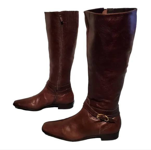 Talbots Brown Leather Harness Knee-High Riding Boots Women's Size 8.5AA