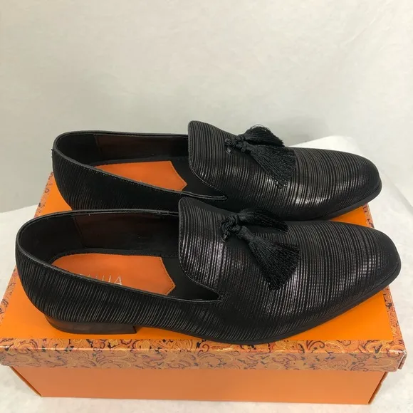 Tallia Mens Damien Leather Dress Slip On Shoes with Tassels, Size 10.5, Black