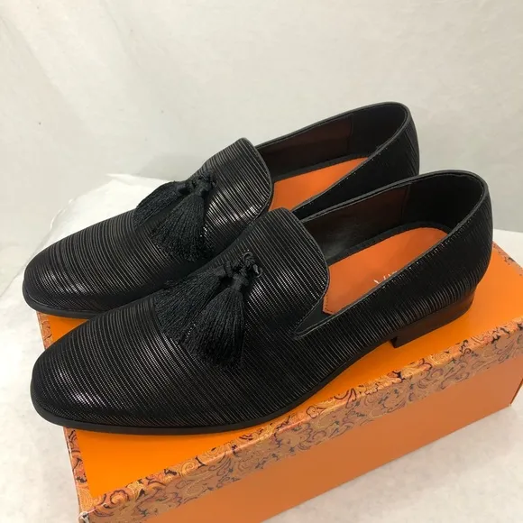 Tallia Mens Damien Leather Dress Slip On Shoes with Tassels, Size 10.5, Black