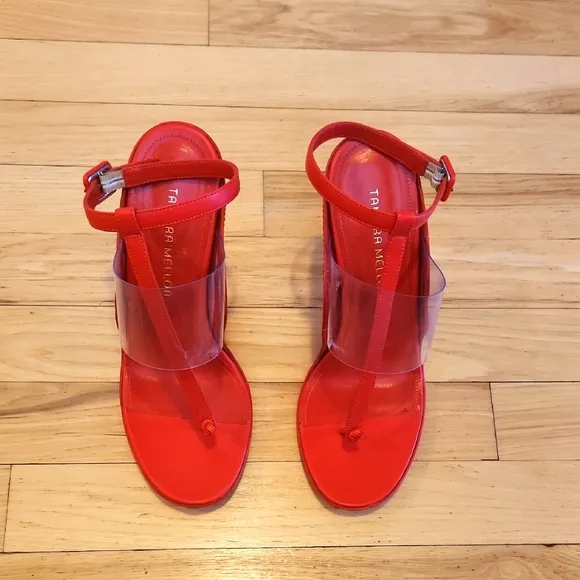 Tamara Mellon Transparent Strap Red Sandals