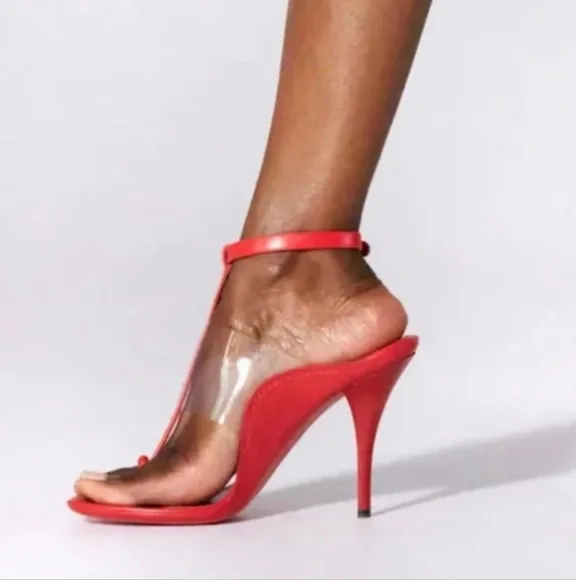 Tamara Mellon Transparent Strap Red Sandals