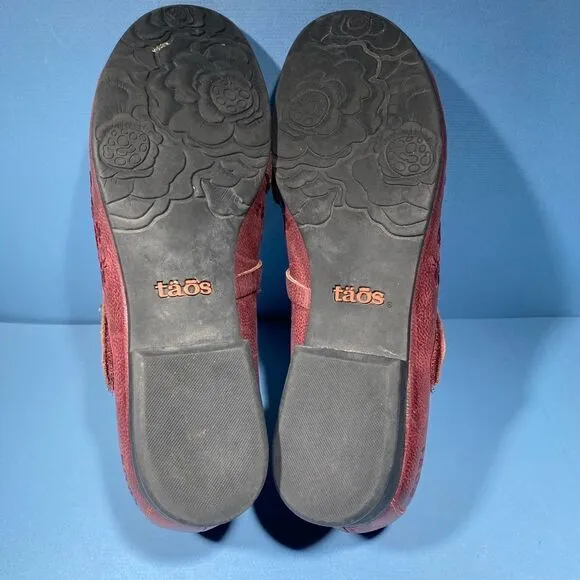 Taos Wish Womens Deep Red Leather Slip On Embroidered Mary Jane Shoes Size 39-8
