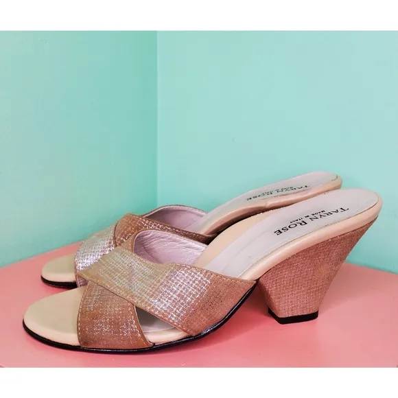 Taryn Rose Champagne Metallic Open Toe Sandals