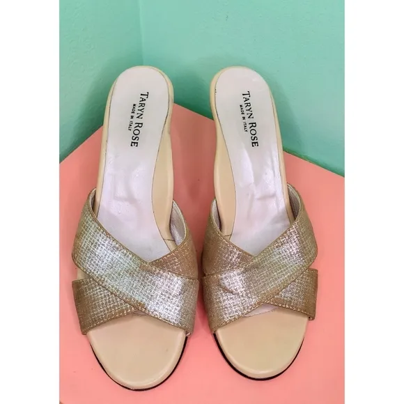 Taryn Rose Champagne Metallic Open Toe Sandals