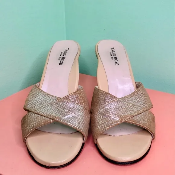 Taryn Rose Champagne Metallic Open Toe Sandals