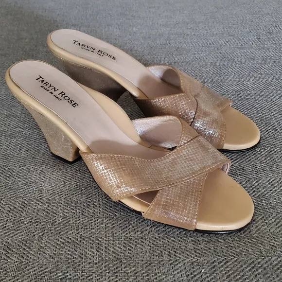 Taryn Rose Champagne Metallic Open Toe Sandals