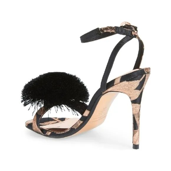 Ted Baker Elynie Pompom Stiletto Black Zebra Metallic Heels (TB 40.5= US 9½)