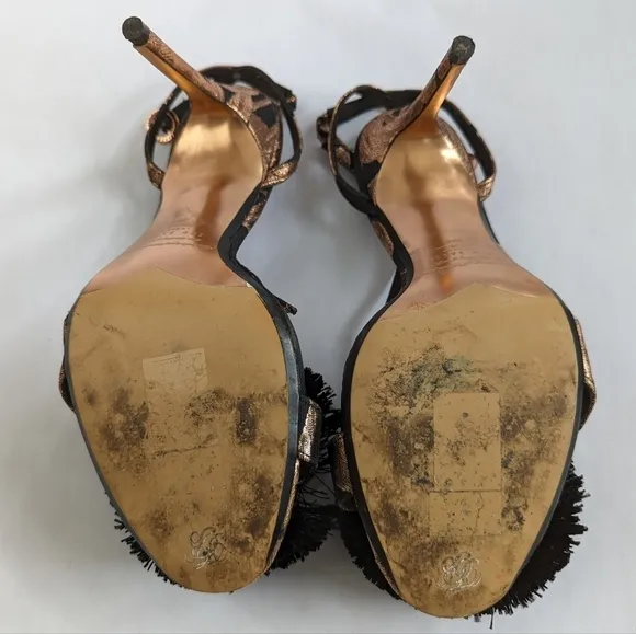 Ted Baker Elynie Pompom Stiletto Black Zebra Metallic Heels (TB 40.5= US 9½)