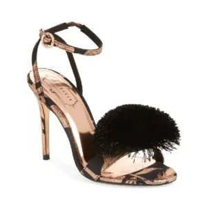 Ted Baker Elynie Pompom Stiletto Black Zebra Metallic Heels (TB 40.5= US 9½)