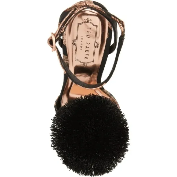 Ted Baker Elynie Pompom Stiletto Black Zebra Metallic Heels (TB 40.5= US 9½)