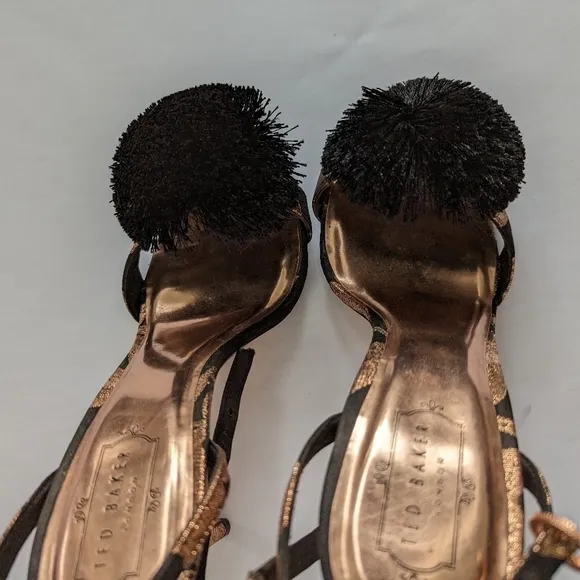 Ted Baker Elynie Pompom Stiletto Black Zebra Metallic Heels (TB 40.5= US 9½)