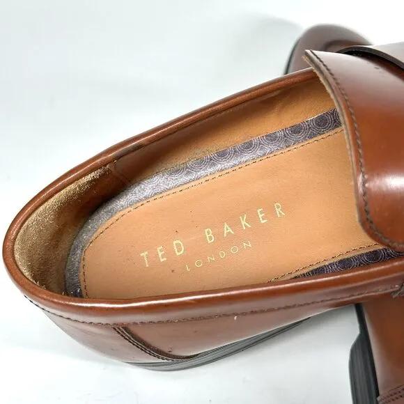 Ted Baker Shoes Mens Size 12 Penny Loafers &quot;BENJY” Cognac Brown Leather