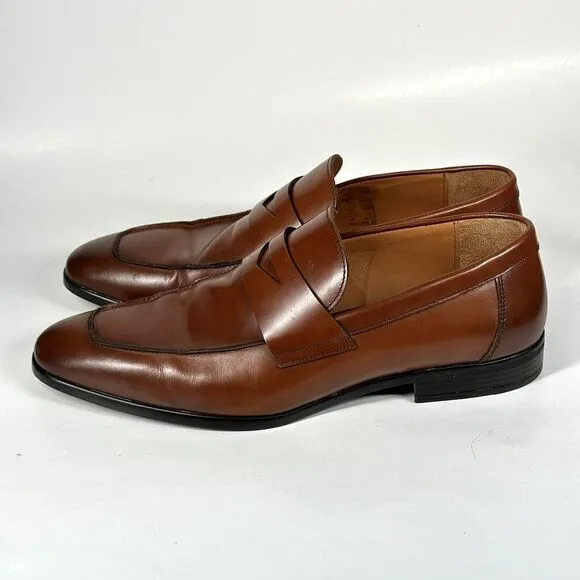 Ted Baker Shoes Mens Size 12 Penny Loafers &quot;BENJY” Cognac Brown Leather