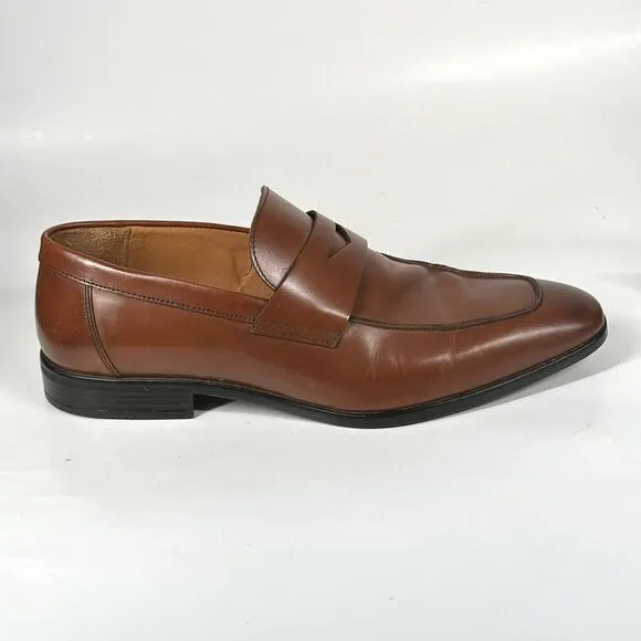 Ted Baker Shoes Mens Size 12 Penny Loafers &quot;BENJY” Cognac Brown Leather