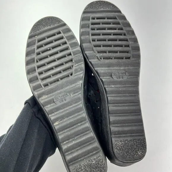 The Flexx Shoes Black Perforated Mini Wedge Slip On Womens Size US 9