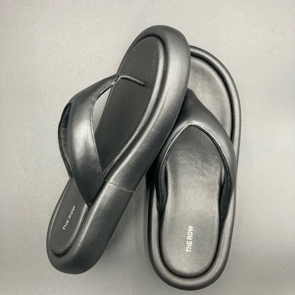 The Row Black Leather Sandals