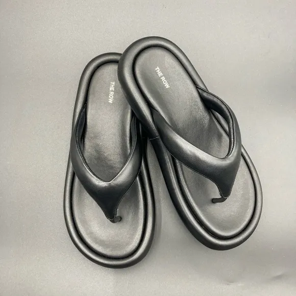 The Row Black Leather Sandals
