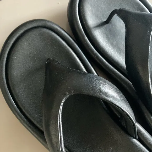 The Row Black Leather Sandals