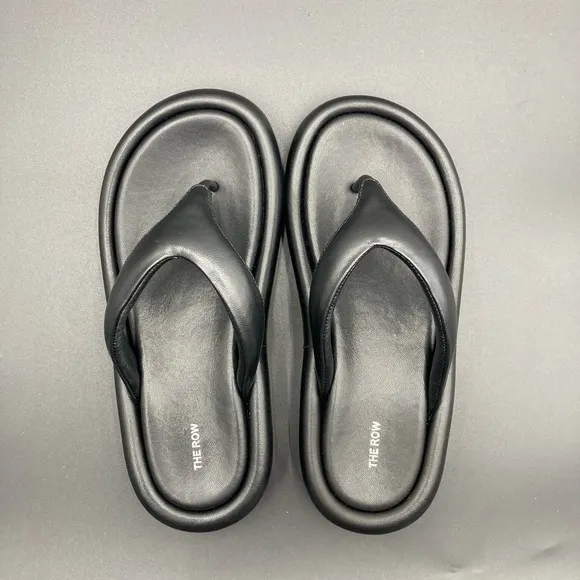 The Row Black Leather Sandals