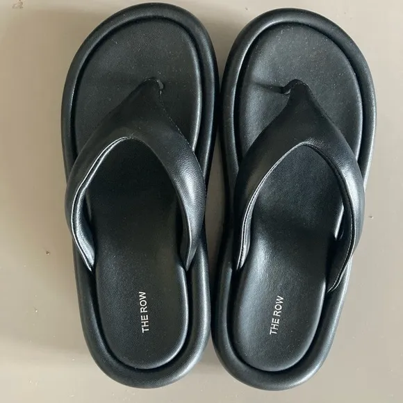 The Row Black Leather Sandals