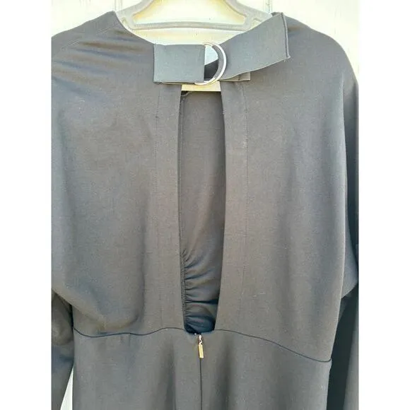 Tibi Black Maxi Dress, Long Sleeve, Ruffle Front / Sleeve, Keyhole Back, Sz 10