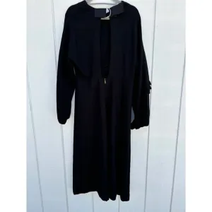 Tibi Black Maxi Dress, Long Sleeve, Ruffle Front / Sleeve, Keyhole Back, Sz 10
