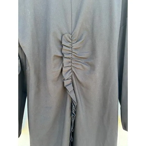 Tibi Black Maxi Dress, Long Sleeve, Ruffle Front / Sleeve, Keyhole Back, Sz 10
