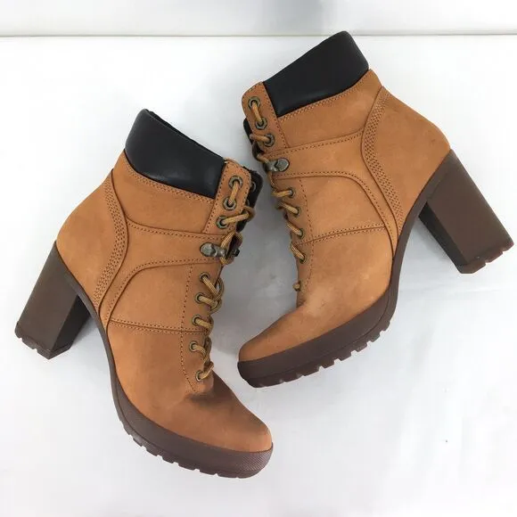 Timberland Women 7.5 Camdale Lace Ankle Boots Wheat Nubuck Brown Field Booties