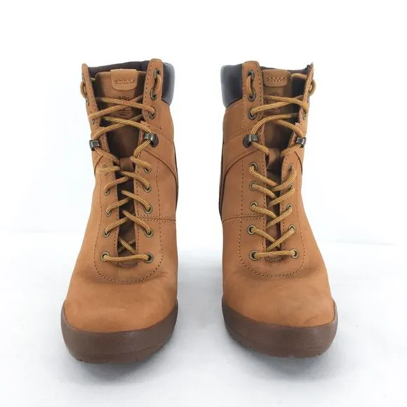 Timberland Women 7.5 Camdale Lace Ankle Boots Wheat Nubuck Brown Field Booties