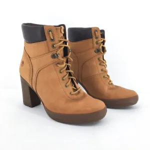 Timberland Women 7.5 Camdale Lace Ankle Boots Wheat Nubuck Brown Field Booties