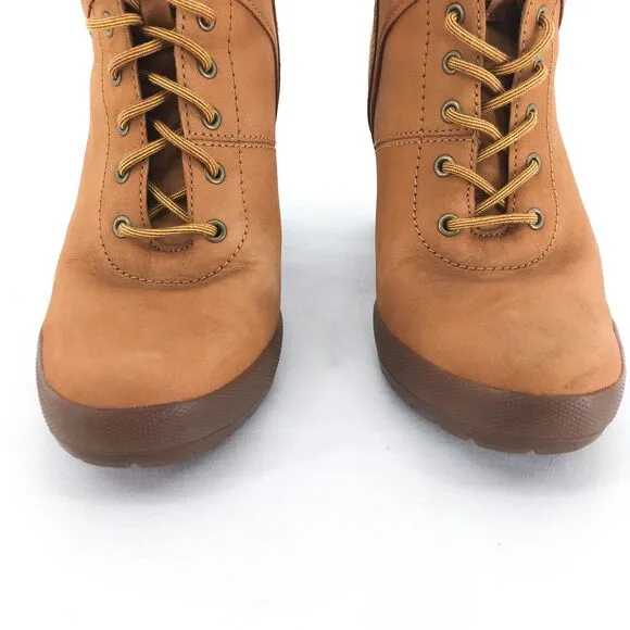 Timberland Women 7.5 Camdale Lace Ankle Boots Wheat Nubuck Brown Field Booties