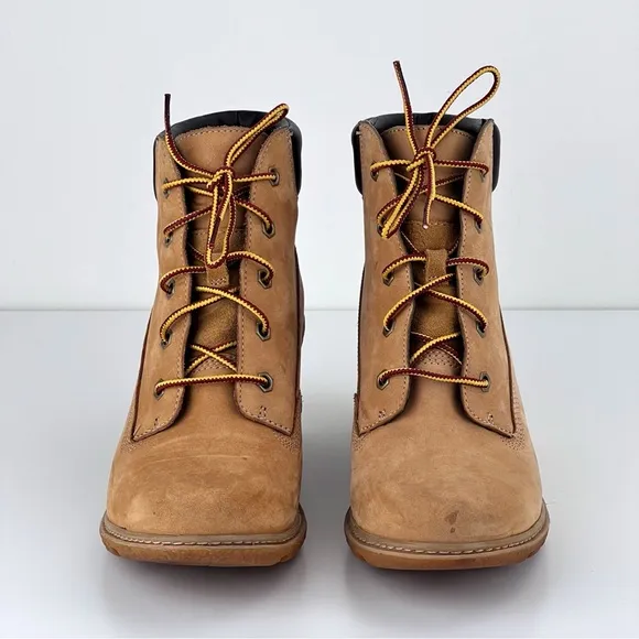 Timberland Women's Amston 6&quot; Inch Wheat Nubuck Wedge Lace Boots SZ 8.5