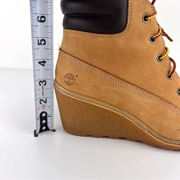 Timberland Women's Amston 6&quot; Inch Wheat Nubuck Wedge Lace Boots SZ 8.5
