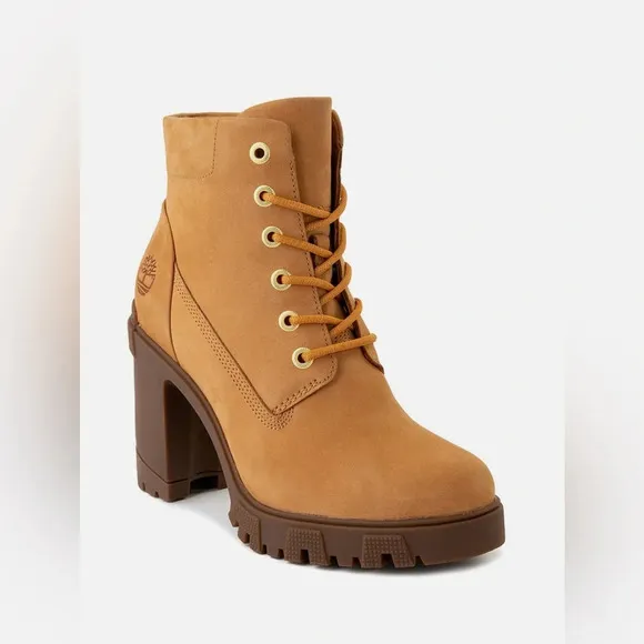 Timberland Women's Lana High Heel Wheat Leather Boots Size 9
