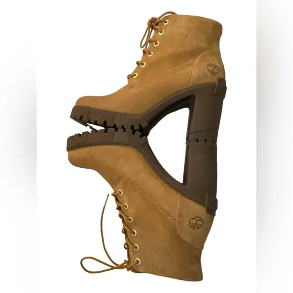 Timberland Women's Lana High Heel Wheat Leather Boots Size 9